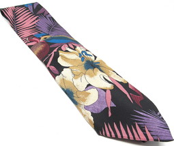 Tropical Birds Flowers Necktie Handmade 100% Silk 57&quot; Long Korea US Seller - $22.76
