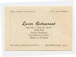 Luxor Restaurant Sherbrooke Ontario Canada Ad Card &amp; Mileage Chart 1950's - $11.88