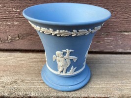 Vtg Wedgwood Jasperware Blue 3 1/2" Trumpet Vase W Cherub Design 81 - $19.75