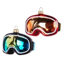 Set/2 3&quot; Glass Raz Red Blue Ski Goggle Ornament Retro Christmas Decor - $22.99