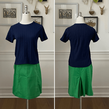 Vintage 2pc Vintage 70s A-Line Mini Skort Navy Short Sleeve Textured Tsh... - $37.80