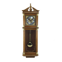 Bedford Clock Collection 34.5 Inch Chiming Pendulum Wall Clock in Antique Harve - £158.37 GBP