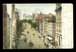 Vintage UDB 1906 Cancel Postcard Up State Street From Broadway Albany NY - $12.86