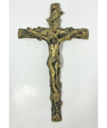 Vintage Hanging Crucifix Jesus on Cross Plaster Chalk Ware 22x14 Gold Chips - $38.99