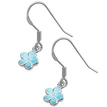 Sterling Silver Natural Larimar Plumeria Dangle Earrings - $688.36 MXN