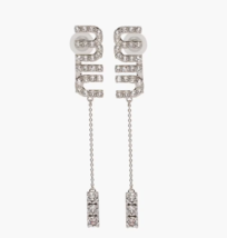 Off White Silver Designer Ganni Miu Long Dangle Earrings Luxury Swarovski Rb Hat - £10.93 GBP