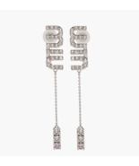 Off White Silver Designer Ganni Miu Long Dangle Earrings Luxury Swarovsk... - £9.44 GBP