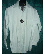 NWT Calvin Klein Regular Fit Green Striped Cotton Shirt Mens Size 15 32/33 - £19.48 GBP