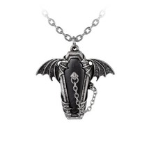 Alchemy Gothic P927 - Eternal Sleep Pendant Necklace Coffin Batwing Dagger Black - £40.89 GBP