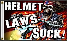 DELUXE MOTORCYCLE HELMET LAWS SUCK  3 X 5 FLAG FL379 bikers SKELETON RID... - $17.68