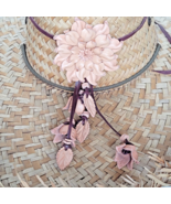 Beige Leather Flower Cowboy Cowgirl Hatband Concho Adjustable Hat Band w... - $455.40 MXN