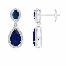 Blue Sapphire Drop Earrings with Diamond in 14K Gold (AA, 8x5MM) - £1,783.78 GBP