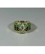 Bague En Saphir Naturel Émeraude Rubis Et Diamant Moissanite Plaqué Or 14K - $196.25 CAD