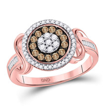 10kt Rose Gold Womens Brown Color Enhanced Diamond Flower Cluster Ring 1/2 Cttw - £372.69 GBP