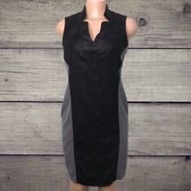 Muse Faux Suede Panel Dress Black Gray Size 6 Curve Flattering Party Coc... - £12.25 GBP