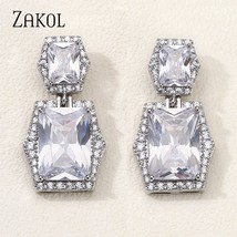 ZAKOL Simple Shiny AAA Cubic Zirconia Drop Earrings Big Clear Color Square Zirco - £17.35 GBP
