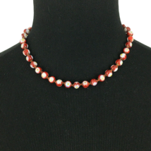 MILLEFIORI vtg red bead necklace - 16.5&quot; white yellow flower art glass c... - $25.00