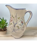 Hand Painted In Portugal Pastel Floral PITCHER 8.5&quot; Ceramic Periwinkle F... - $40.00 CAD