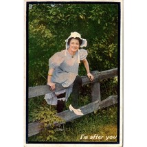Antique Benjamin Kress Postcard, I&#39;m After You, Woman Climbing over Fenc... - $12.60