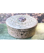 Large enameled enamel jewelry box rhinestones pink mirrored - $15.84