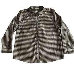Chicos Size 3 Womens XL Top No Iron Cotton Sateen Striped Button Up Shirt - £22.12 GBP