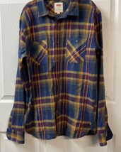 Levis Button Up Shirt Blue Gold Plaid Mens Size M Long Sleeve Pockets Ou... - £14.00 GBP