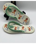 M. Ruley Hand Painted Ceramic Flip Flops Goldfish Waves Wall HangingsKey... - £17.60 GBP