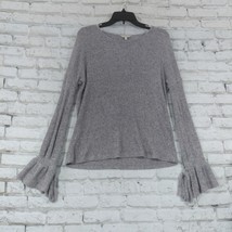 Lucky Brand Womens Sweater Medium Gray Long Bell Tie Sleeve Ribbed Knit Pullover - £11.03 GBP