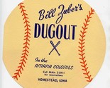 Bill Zuber&#39;s Dugout Menu Cover Photo Amana Colonies Baseball Homestead I... - $37.62