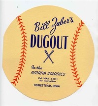 Bill Zuber&#39;s Dugout Menu Cover Photo Amana Colonies Baseball Homestead Iowa  - £30.07 GBP