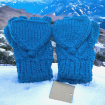 Knit Fingerless Convertible Gloves Hand Warming NWT Nordstrom Turquoise - £19.94 GBP