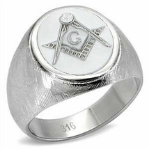 Masonic Mason Silver White Stainless Steel Ring Size 8 9 10 11 12 13 14 15 - £63.79 GBP