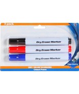 3 DRY ERASE MARKERS chisel tip Black Red Blue expo eraser white board no... - $22.44