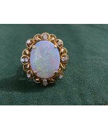 Ladies 14KT Vintage Estate Yellow Gold Oval Australian Opal &amp; Diamond Ri... - £2,749.27 GBP