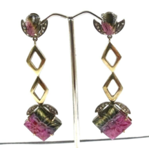 NATÜRLICHER MULTI TURMALIN EDELSTEIN DIAMANT 18K GOLD 925 SILBER... - $524.56
