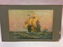 SHIP AT SEA Serigraph Painting with Vintage Pastel colors MATTED - £17.80 GBP