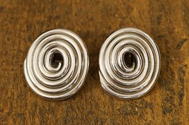 VINTAGE Costume Jewelry Silver Tone Tight Spiral Design BERGERE Clip Earrings - £16.34 GBP