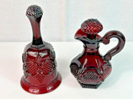 Vintage Avon Cape Cod Rub Red Christmas 1979 Hostess Bell, 1876 Glass Cruet  - £19.40 GBP