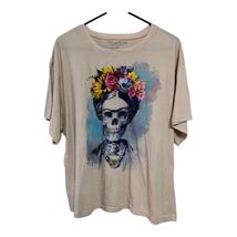 Frida Kahlo Graphic T Shirt XL Jerry Leigh Blush Beige Skull Floral Port... - $18.00