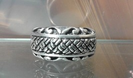 .925 Sterling Silver Scroll Cross Hatch Ring - Sz 6 - Free Shipping ! - £22.74 GBP