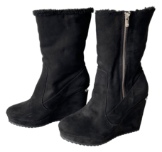 Juicy Couture Black Suede Sherpa Lined Side Zip Wedge Heel Boots - Women... - £30.33 GBP