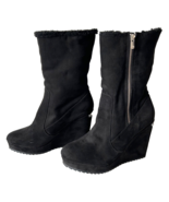 Juicy Couture Black Suede Sherpa Lined Side Zip Wedge Heel Boots - Women... - £30.29 GBP