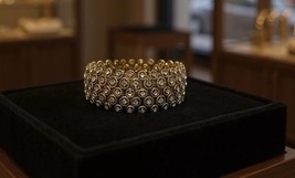 Art Deco RHINESTONE FILIGREE STRETCH BRACELET 1&quot; WIDE GOLD TONE Gilded Age - $277.93 MXN