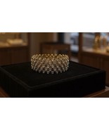 Art Deco RHINESTONE FILIGREE STRETCH BRACELET 1&quot; WIDE GOLD TONE Gilded Age - $14.99