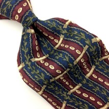 XMI Usa Tie Brown Olive-Green Silk Necktie Stripe Oval Leaves #I22 Vintage/Rare - £12.55 GBP