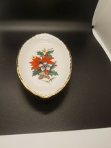 Christmas Poinsettia Oval Nut Candy Dish Porcelain Vintage - $5.70