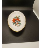 Christmas Poinsettia Oval Nut Candy Dish Porcelain Vintage - £4.48 GBP