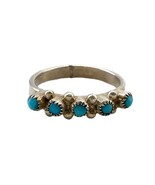 Vintage Southwestern Channel Turquoise Sterling Silver Slim Ring Band si... - $52.95 CAD