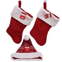 2 Merry Brite Christmas Stockings and 1 Santa Hat with Glitter Snowflakes New Lo - £7.99 GBP