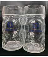 Pair Of Clear Lowenbrau Beer Large 8&quot; Glass Stein Mug 1L Dimpled Red Ton... - $367.35 MXN